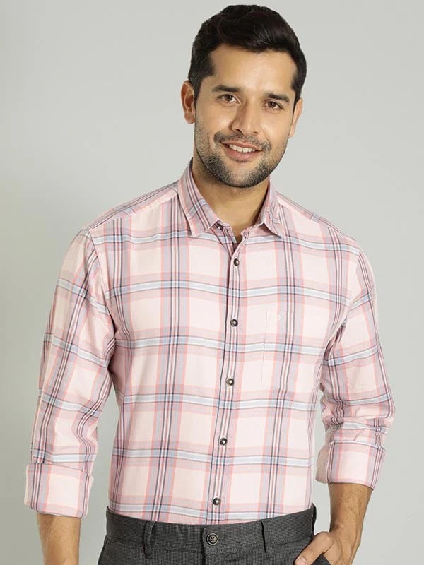Indian Terrain Men Checkered Pink Shirt